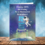 Grandson Happy 12th Birthday Astronaut with Cool  Card<br><div class="desc">Make his 12th birthday unforgettable with this exciting space-themed grandson birthday card,  featuring a playful astronaut,  glowing galaxy cake,  and fun alien characters. Perfect for boys who love outer space,  adventure,  and imaginative celebrations,  this vibrant design captures the thrill of turning eleven in a bold and memorable way.</div>