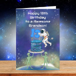 Grandson Happy 13th Birthday Astronaut with Cool  Card<br><div class="desc">Celebrate the big milestone of becoming a teenager with this fun and futuristic 13th birthday card for a grandson. Featuring a floating astronaut,  galaxy-inspired cake,  and playful alien helpers,  this unique design is perfect for marking thirteen with energy,  style,  and out-of-this-world excitement.</div>