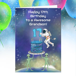 Grandson Happy 17th Birthday Astronaut with Cool  Card