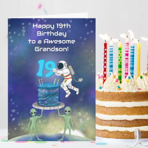 Grandson Happy 19th Birthday Astronaut with Cool  Card
