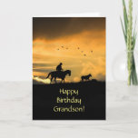 Grandson Happy Birthday Cowboy and Horse Card<br><div class="desc">For your grandson a Happy Birthday card with a horse and rider in a southwestern sunset. A fun country western cowboy birthday card.</div>