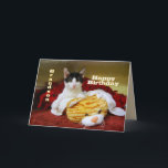 Grandson Happy Birthday Kitten with Toy Tiger Card<br><div class="desc">You can personalize this card with your grandson's name and age.  "Dearest Grandson,  Hope your birthday is purr-fectly meow-velous!"</div>