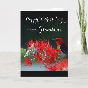 Grandson / Happy Father's Day - Scarlet Honeyeater Card
