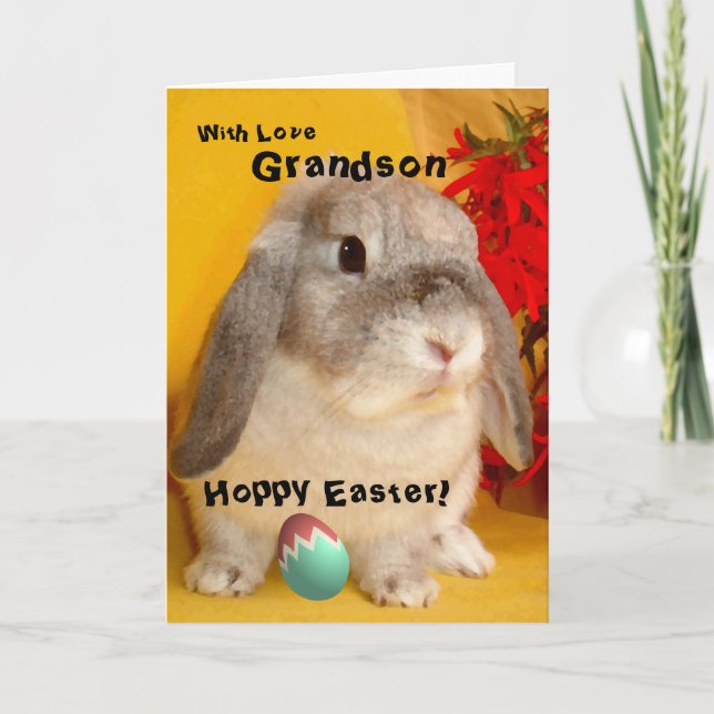 Grandson / Hoppy Easter - Painted Easter Bunny Holiday Card (Front)