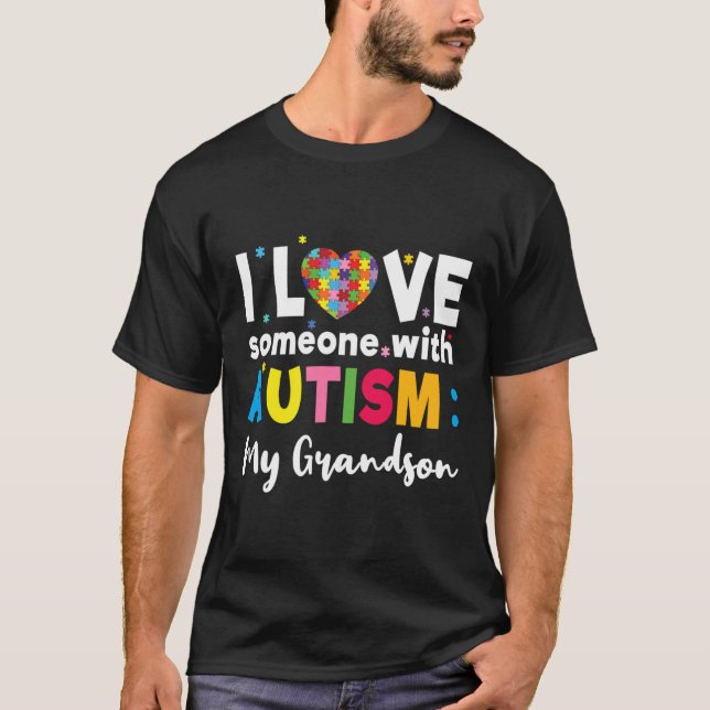 Grandson I Love Heart Special Autism Awareness T-Shirt (Front)