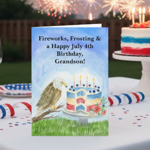 Grandson July 4th Birthday Bald Eagle &  Cake  Card