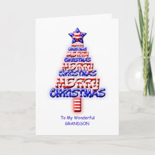 Grandson, patriotic Christmas tree Holiday Card