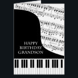 Grandson Piano and Music Birthday<br><div class="desc">A birthday card for a grandson who is into piano music. A grand piano with the keys along the bottom of the card. A sheet of music fills the background. A great card for someone who loves music. This is NOT a musical card,  it does NOT play music:</div>