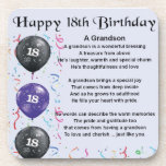 Grandson Poem - 18th Birthday Coaster<br><div class="desc">A great gift for a grandson on his 18th birthday</div>