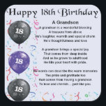 Grandson Poem - 18th Birthday Square Sticker<br><div class="desc">A great gift for a grandson on his 18th birthday</div>