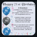 Grandson Poem  -  21st Birthday Square Sticker<br><div class="desc">A great gift for a grandson on his 21st birthday</div>