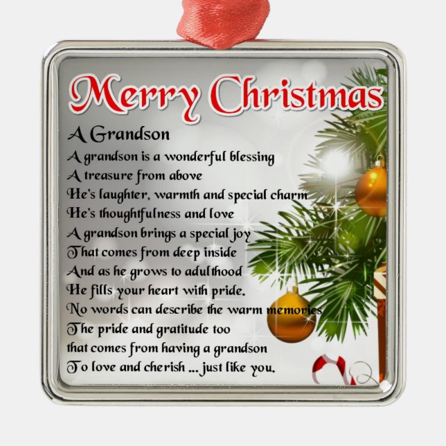 Grandson Poem - Christmas Design Metal Ornament (Front)