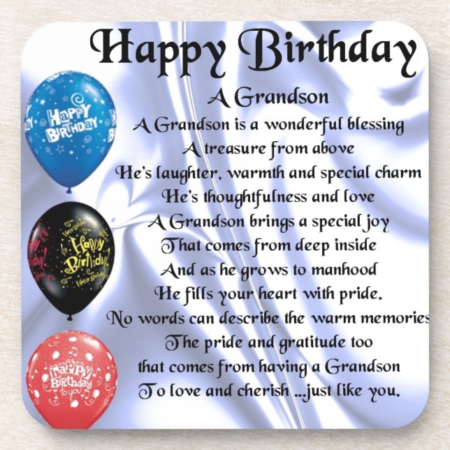 Grandson Poem  -  Happy Birthday Coaster (Front)