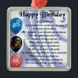 Grandson Poem  -  Happy Birthday Metal Ornament<br><div class="desc">A great gift for a grandson on his birthday</div>