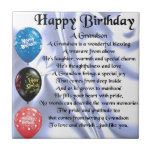 Grandson Poem - Happy Birthday Tile<br><div class="desc">A great gift for a grandson on his birthday</div>