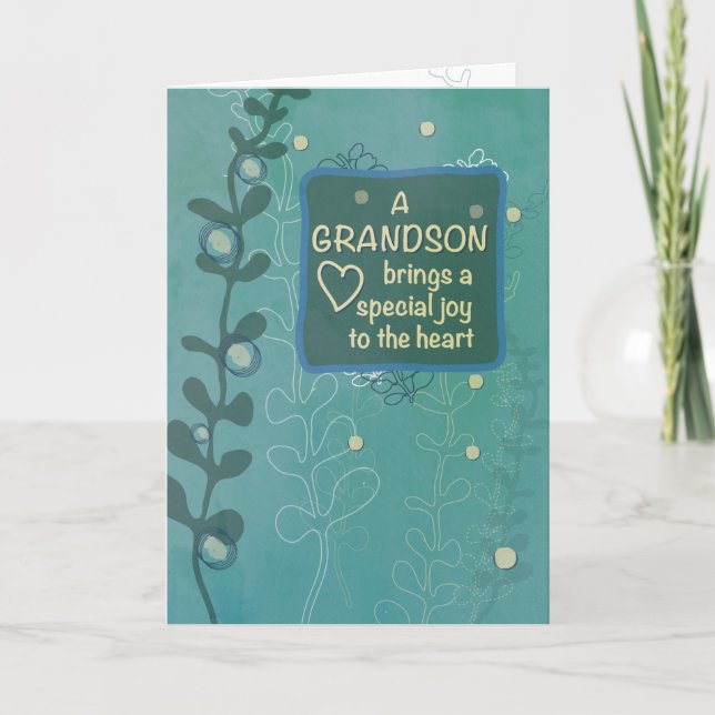 Grandson Religious Birthday, Green Hand Drawn Look Card (Front)