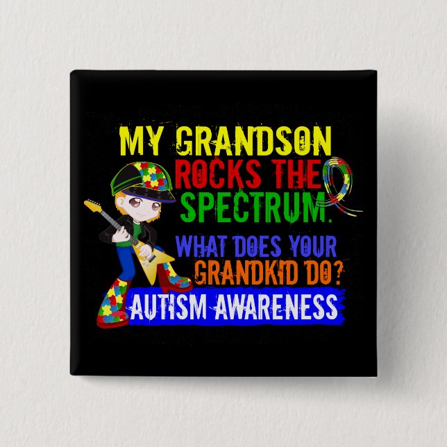 Grandson Rocks The Spectrum Autism 2 Inch Square Button (Front)