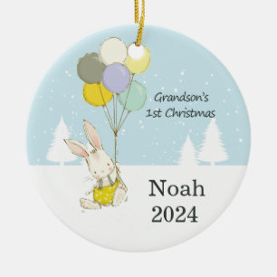 Grandson’s First Christmas Cute Bunny Rabbit Ceramic Ornament