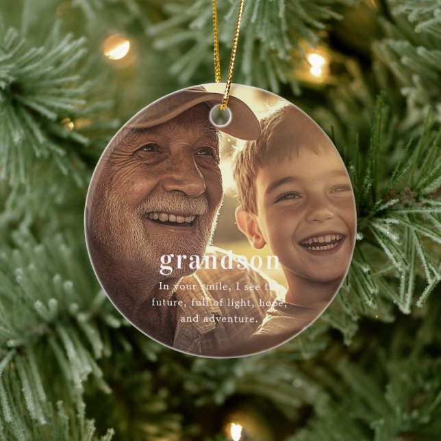 Grandson | Sentimental Photo Keepsake Christmas Ceramic Ornament (Tree)