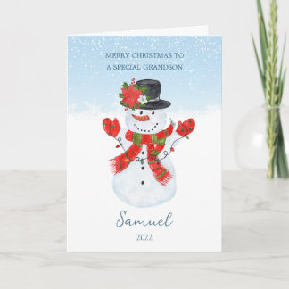 Grandson Snowman Christmas Holiday Card