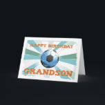 Grandson Soccer Birthday with Ball, Orange on Teal Card<br><div class="desc">Your Grandson loves soccer and he will love this Birthday card! A starburst coming from behind a big ball. Perfect for your words about celebration,  fun and a new year.</div>