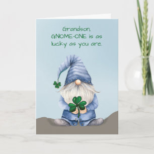 Grandson St Patricks Day Gnome in Denim Card