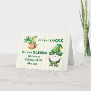 Grandson St. Patricks Day Gnomes Lucky and Blessed Card
