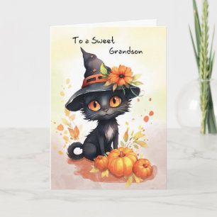Grandson Sweet Halloween Cat Card