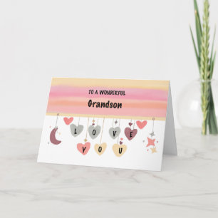Grandson Valentine Love Hearts Moon Stars Card