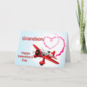 Grandson Valentine's Day Airplane with heart Holiday Card