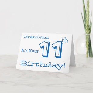 Grandson's 11th greeting in blue & white. card