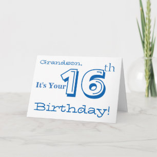 Grandson's 16th birthday greeting in blue & white. card