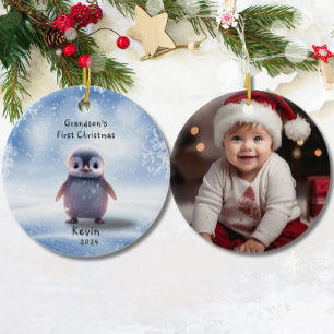 Grandson's 1st Christmas Cute Penguin Ceramic Ornament