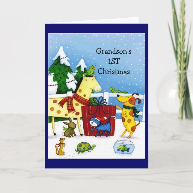 Grandson's 1ST Christmas- Greeting Card (Front)