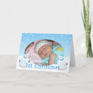 Grandson's 1st Christmas Photo Snowman Card