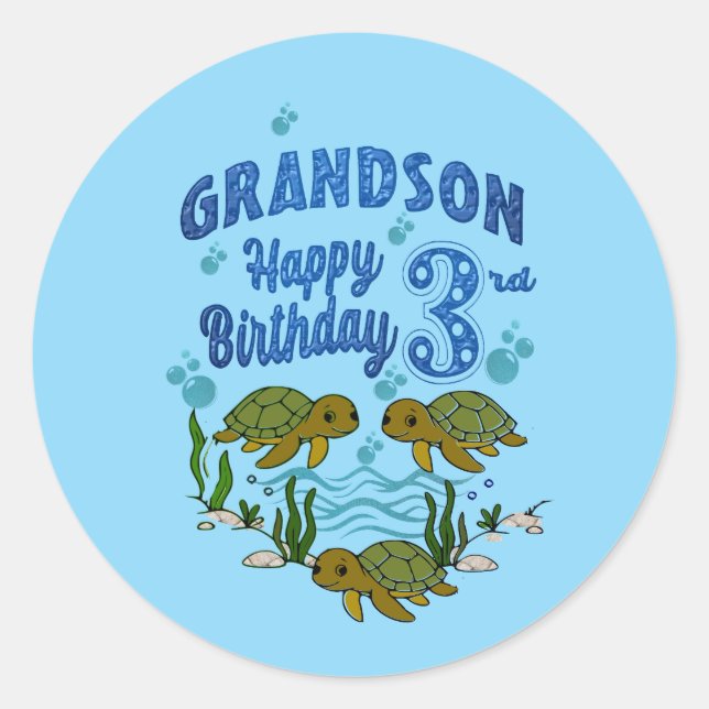 Grandson's 3rd Birthday  Classic Round Sticker (Front)