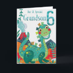 Grandson's 6th Birthday Card - Happy Dinosaur<br><div class="desc">You can personalize this birthday card for a boy inside.</div>
