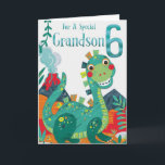 Grandson's 6th Birthday Card - Happy Dinosaur<br><div class="desc">You can personalize this birthday card for a boy inside.</div>