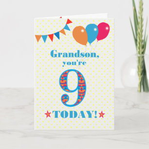 Grandson's 9th Birthday Bunting and Balloons Card