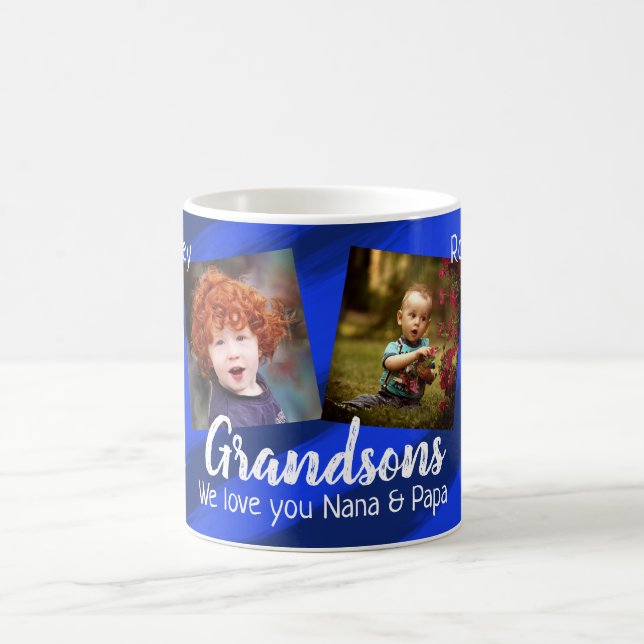 Grandsons Blue Stripes Four Photo Collage Mug (Center)