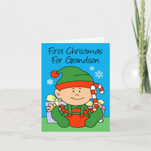 Grandson's First Christmas Elf Holiday Card
