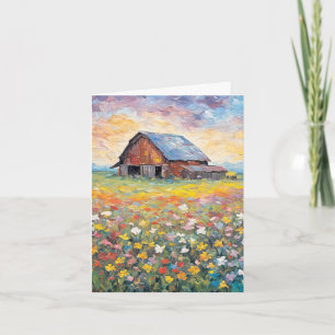 Grange Dans Le Champ De Fleurs Sauvages