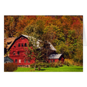 Grange rouge en automne