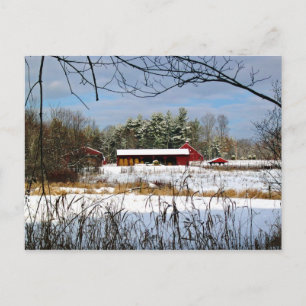 Grange rouge en hiver, carte postale Paysage Pitto