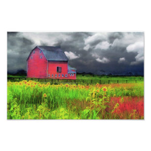Grange rouge, photographie de nature, décor à la