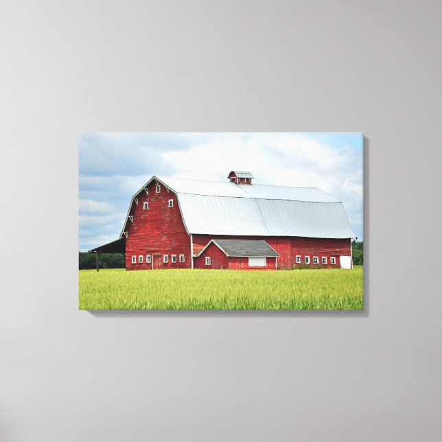 Grange rouge sur toile d'impression agricole (Recto)