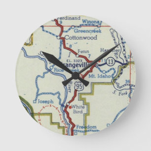 Grangeville Idaho Vintage Map Round Clock