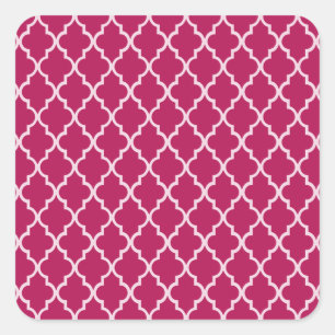 Granita Red, Fuchsia Hue & White Moroccan Pattern Square Sticker
