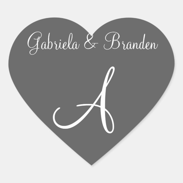 Granite Grey Personalized Initials Invite Heart Sticker (Front)