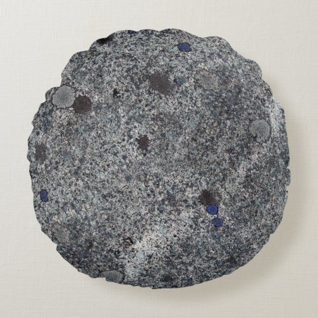 Granite Grey with Blue Details Round Pillow (Front)